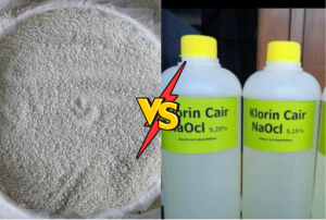 Ilustrasi klorin cair dan granular. Mana lebih baik?