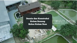 Proses desain dan konstruksi kolam renang bekas kolam ikan.