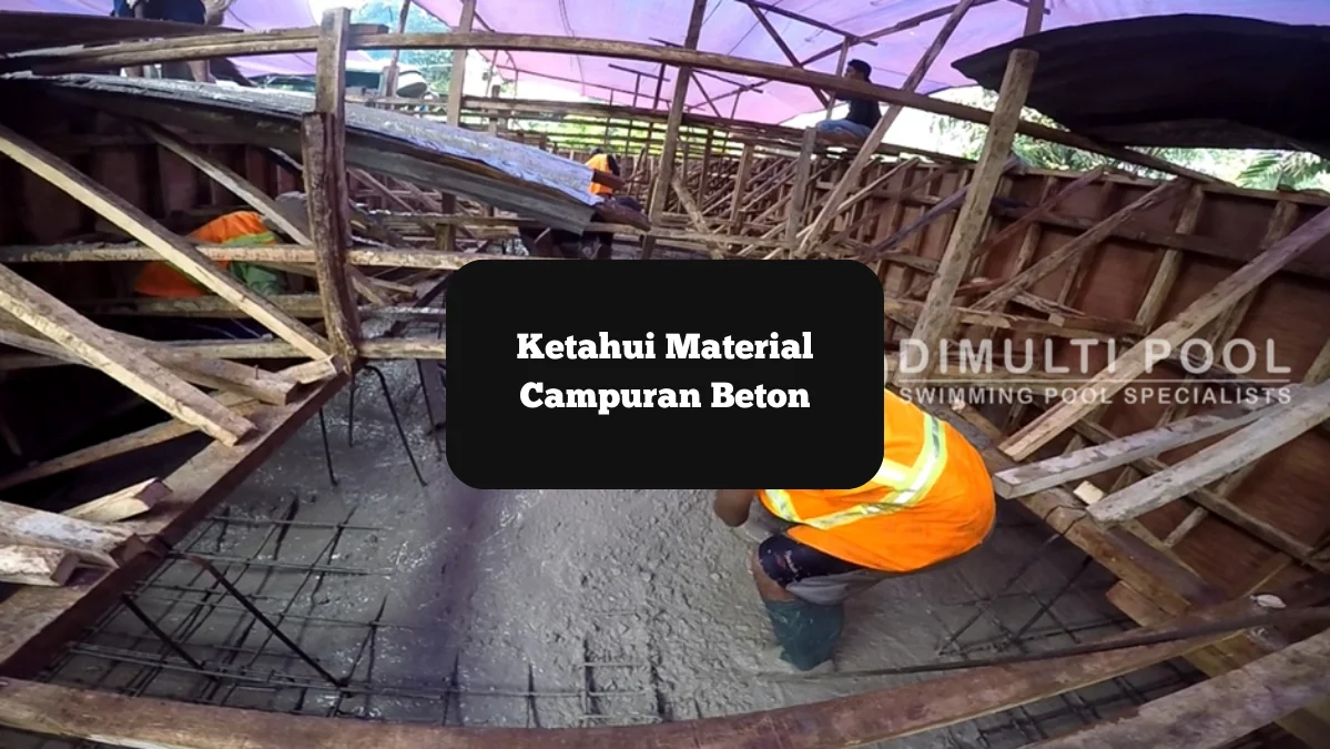 Ilustrasi pembetonan konstruksi kolam renang. Ini material campuran beton yang digunakan.