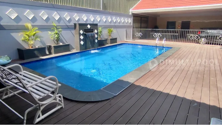 Ilustrasi berbagai fitur hardscape kolam renang. Ini yang bisa anda gunakan.