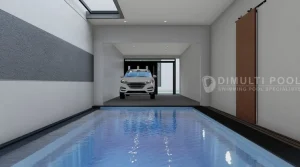Desain kolam renang di garasi by Dimulti Pool.