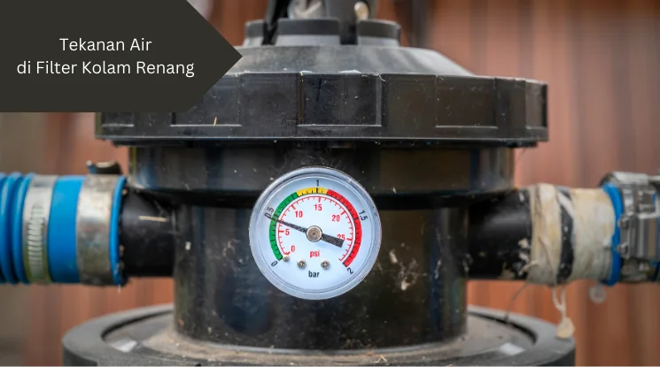 Pressure gauge. Alat pengukur tekanan air di filter kolam renang.