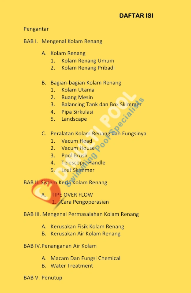 Daftar isi buku panduan perawatan kolam renang
