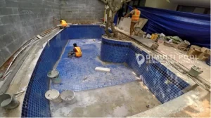 Progres proyek jasa pembuatan kolam renang di Sleman. Intip prosesnya.